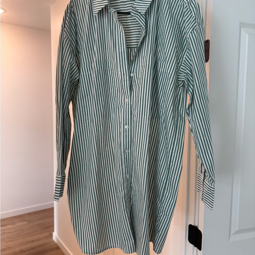 Green Striped Shirt Dress